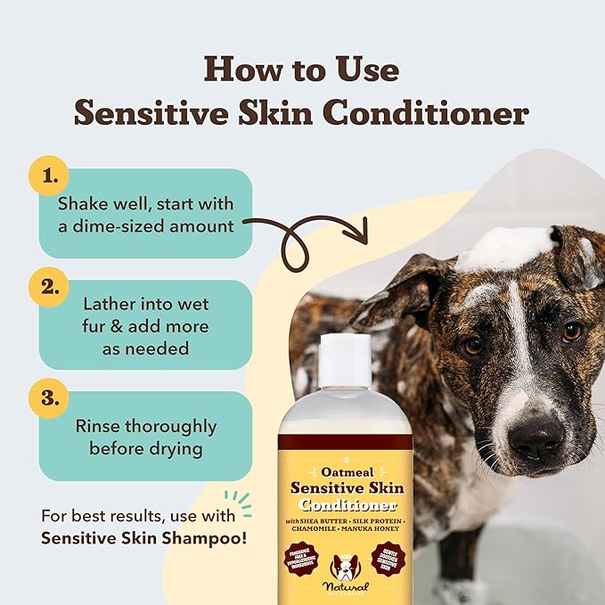 Natural Dog Company Sensitive Skin Dog Shampoo Gallon 128 oz Oatmeal Hypoallergenic Formula with Aloe, Manuka Honey & Chamomile Soothes Itchy, Dry, Flaky Skin Groomer & Multi-Dog Household Size