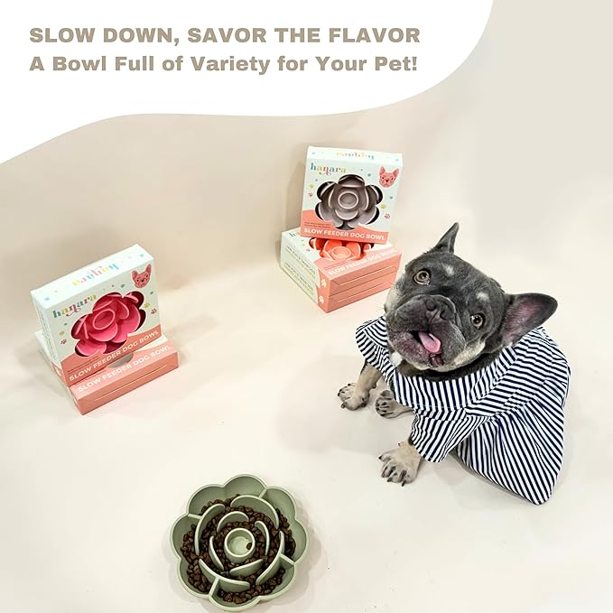 Hanara Sillicone Slow Feeder Dog Bowls & Lick Mat with Suction Bottom | Rose Petals Design | Promotes Better Digestion, Prevent Choking | Dish Washer Safe | Great Size for All Breed (Peach Beige)