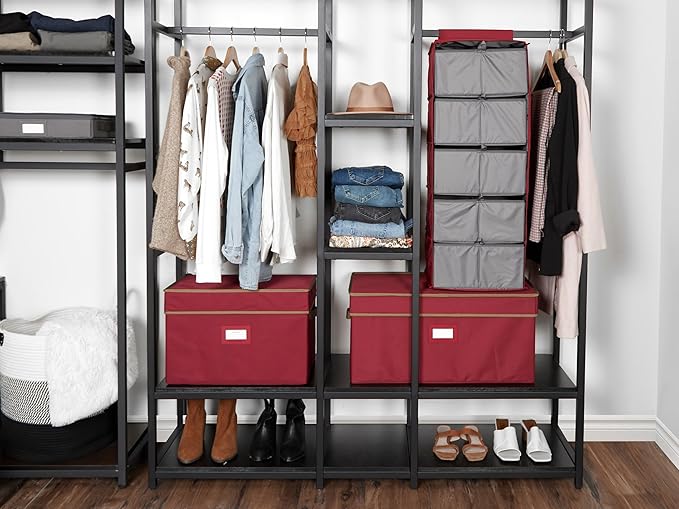 Covermates Keepsakes Hanging Closet Organizer Set - Heavy Duty Material, Sturdy Interior Shelves, Includes Trays with Dividers - Closet Storage, Scarlett Red