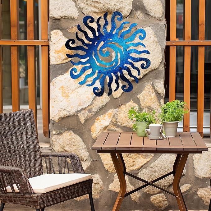 KOYILTD Unique Sun Metal Wall Art Outdoor Decor or Indoor Decor Multicolor and Rust Proof Wall Sculpture Farmhouse Metal Decorative Wall Art for Bedroom Living Room Garden Patio Pool (12 in, Sun B)