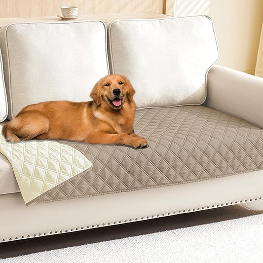 Smiry Waterproof Dog Bed Cover Pet Blanket, Soft Washable Dog Blanket for Furniture Bed Couch Sofa Reversible, Checkered (30"x70", Taupe/Beige)
