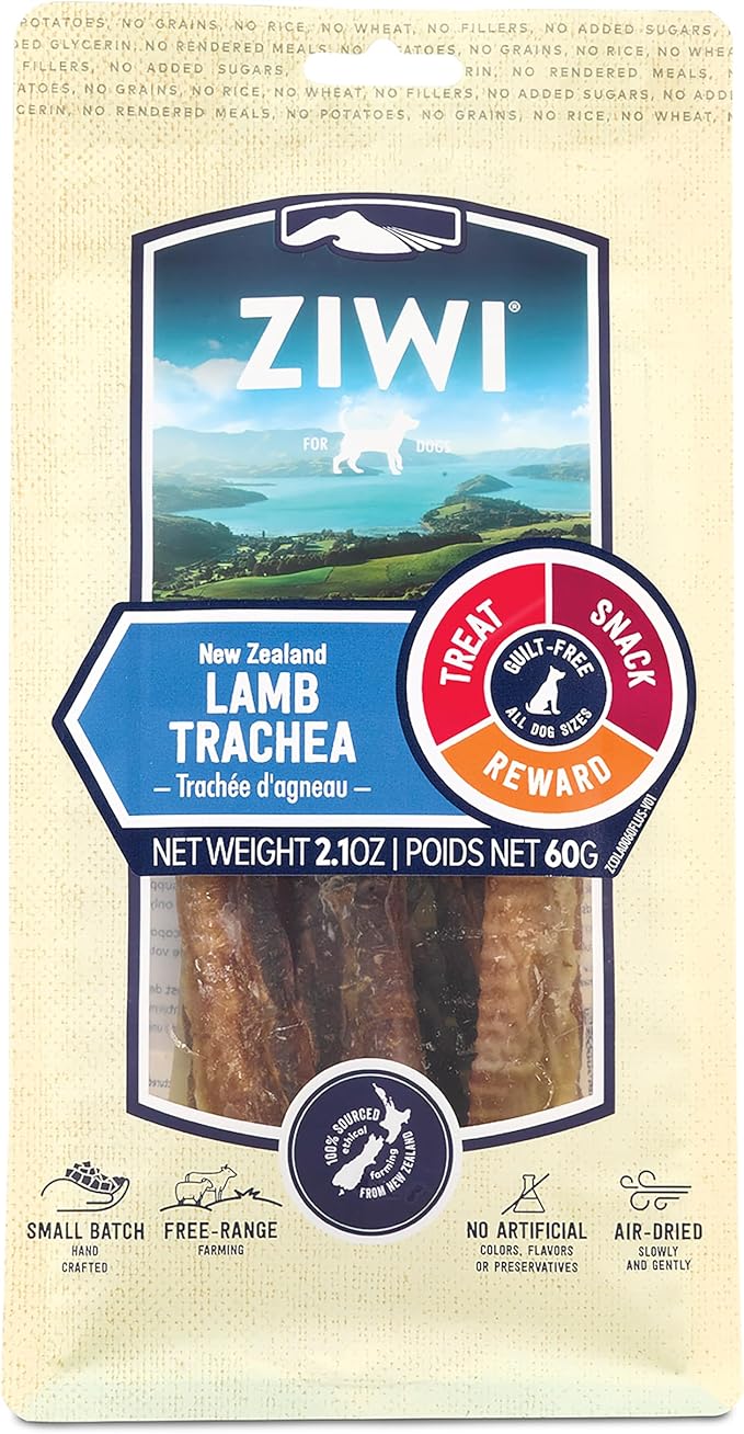 ZIWI Dog Chews and Treats – Lamb Trachea - All Natural, Air-Dried, Single Protein, Grain-Free, High-Value Treat, Snack, Reward 2.1 Ounce (Pack of 1)