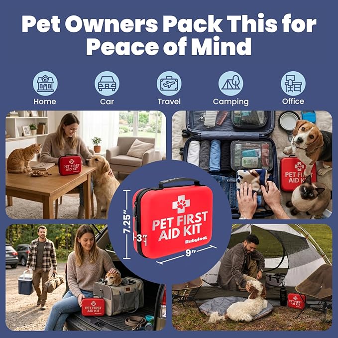 Dog First Aid Kit - Vet Approved Pet First Aid Supplies to Treat Dogs & Cats in an Emergency - Pet First Aid Kit Guide, Tick Remover, Slip Leash & Medical Essentials for Home, Camping, Car, RV, Travel