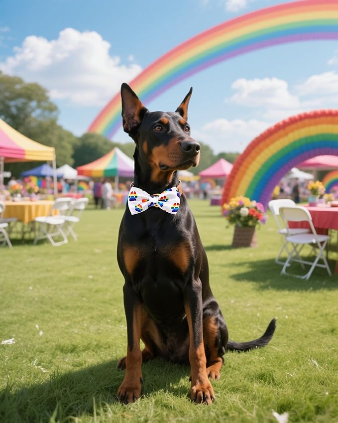 PET SHOW 10 Pack Pride Month Big Dog Bow Ties for Large Medium Dogs Sliding Collar Attachments Rainbow Bowties LGBT Bowknots Party Holiday Pet Grooming Accessories(Large)
