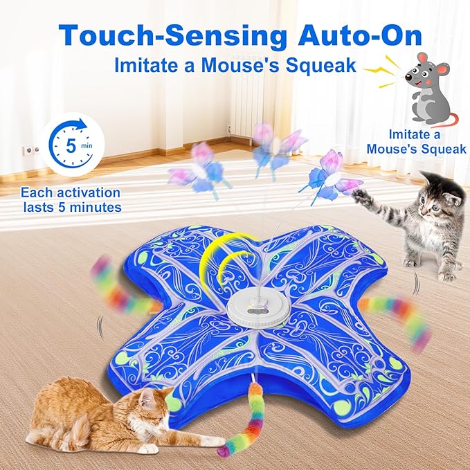 Interactive Hide and Seek Cat Toy with Blue Cover + 2 Wire Butterfly Replacements