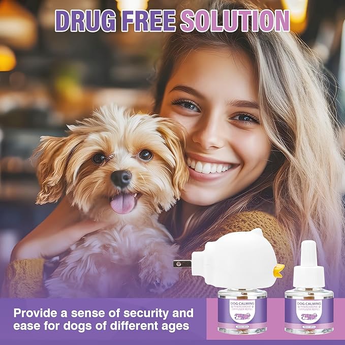 Dog Pheromones Calming Diffuser 3 in 1 Advanced Kit Appeasing Pheromone Diffuser to Calm Pet (1 Plug in+2x48ml Refill) for Anxiety Relieve Relief Reduce Aggression Fighting Stress (Lavender)