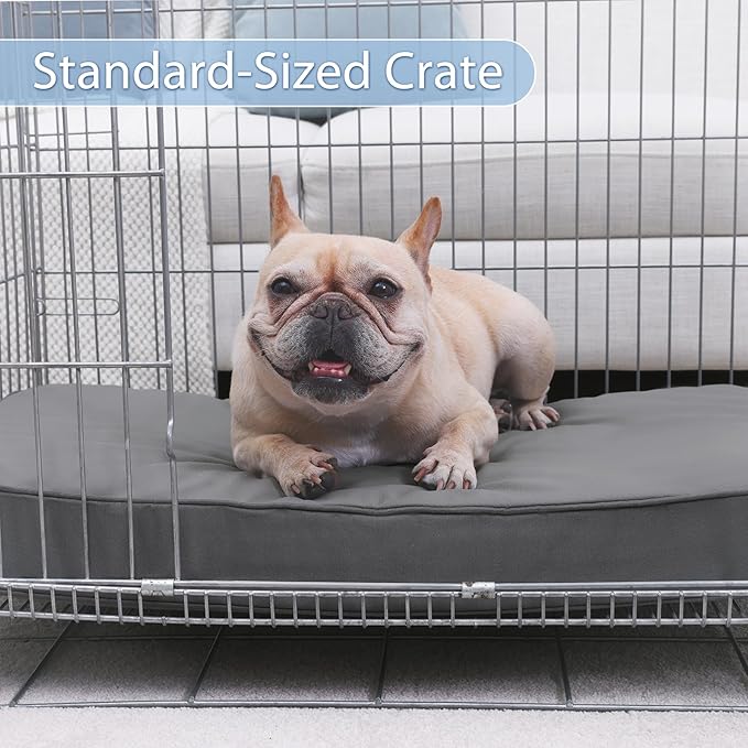 Vonabem Waterproof Dog Bed Medium Pet Crate Pad Washable with Removable Cover Reversible, Foam Dogs Beds Orthopedic, Outdoor Durable Leather Anti-Slip 30 inch Kennel Pads 29"x18" Grey