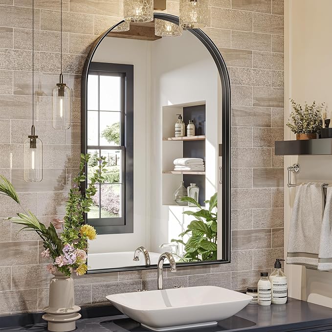 Brightify Arched Mirror, Arched Wall Mirror, 24 x 40 Inch Black Arch Mirror, Metal Frame Black Bathroom Mirror, Arched Top Bathroom Vanity Mirror for Living Room Bedroom Mantel Entryway Hallways
