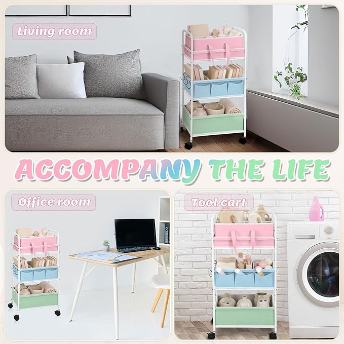 Honeydak 2in1 Baby Diaper Caddy Organizer Cart 3 Tier Large Capacity Metal Utility Bedside Rolling Cart with Divider Newborn Registry Nursery Essential Must Have Crib Bedroom Baby Shower(Colorful)