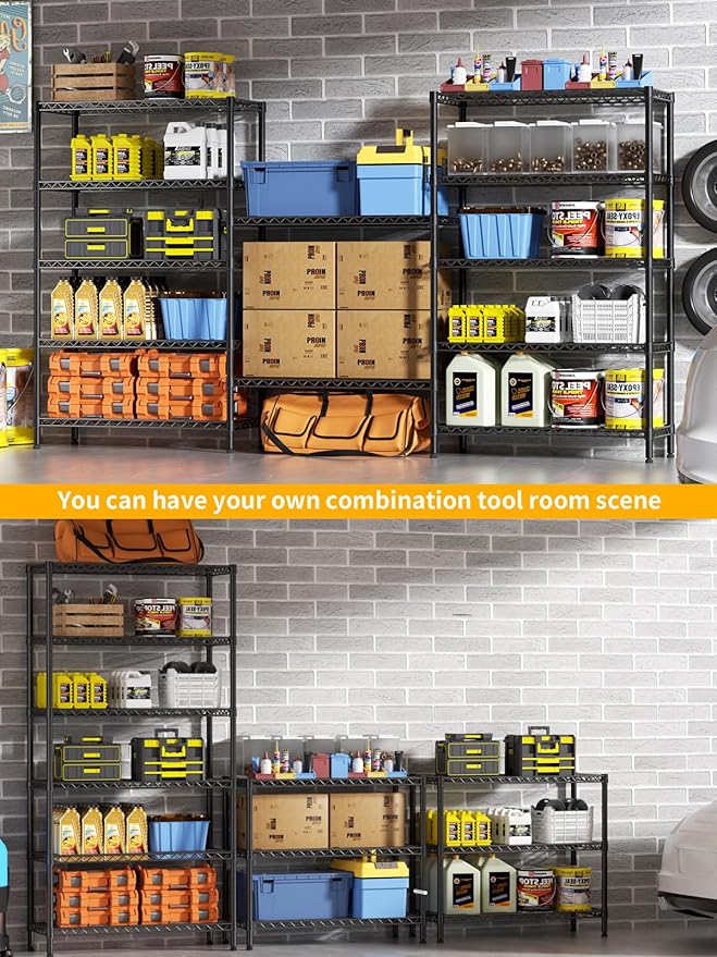 6 Tier Adjustable Storage Shelves,Heavy Duty Metal Utility Shelf 1500LBS Capacity Wire Shelving Unit Organizer Rack for Home Kitchen Pantry Room 14" D x 36" W x 72" H Black