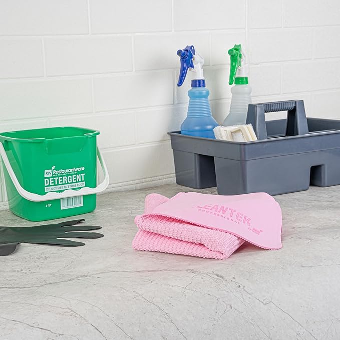 Restaurantware-Clean Tek Professional 25.2 x 16.9 Inch Chamois Cloths, 20 Reusable Microfiber Towels - Storage Tube Included, Absorbent, Pink PVA 3D Microfiber Cleaning Rags, for Windows Or Cars