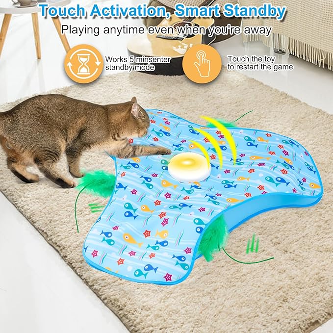 Interactive Cat Toy for Indoor Cats, Automatic Hide and Seek Motion-Activated Cat Toy with Moving Feather & Animal Chirps, USB Rechargeable Electric Cat Enrichment Toy for Bored Adult Cats & Kittens