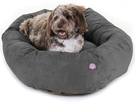 Majestic Pet 52 Inch Suede Calming Dog Bed Washable 52x35x11 (Inch) – Cozy Soft Round Donut Dog Bed with Spine Support for Dogs to Rest Their Head - Pet Bed X- Large – Gray