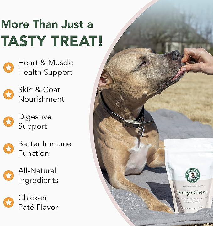 Veterinary Naturals Hemp Oil & Salmon Oil Chews for Dogs - Support HIPS & Joint - Best Source of Omega 3 - Fish Oil for Dog’s Shiny Coat & Itch Free Skin - 60 Soft Chew Dog Joint Supplements