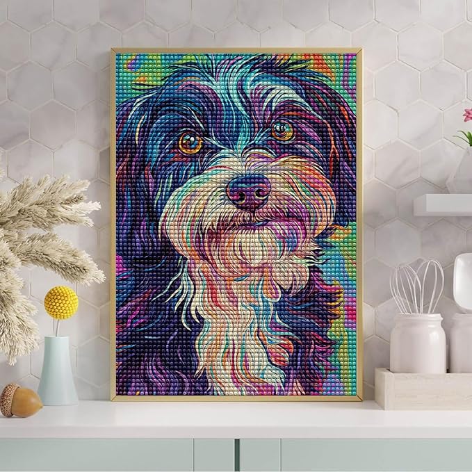 LTCZ Curly Haired Dog Under Colored Pencils Diamond Art Kits for Adults, AnimalDiy 5d Diamond Painting Kits for Beginners, Very Suitable for Home Leisure and Wall Decoration 12 * 18Inch