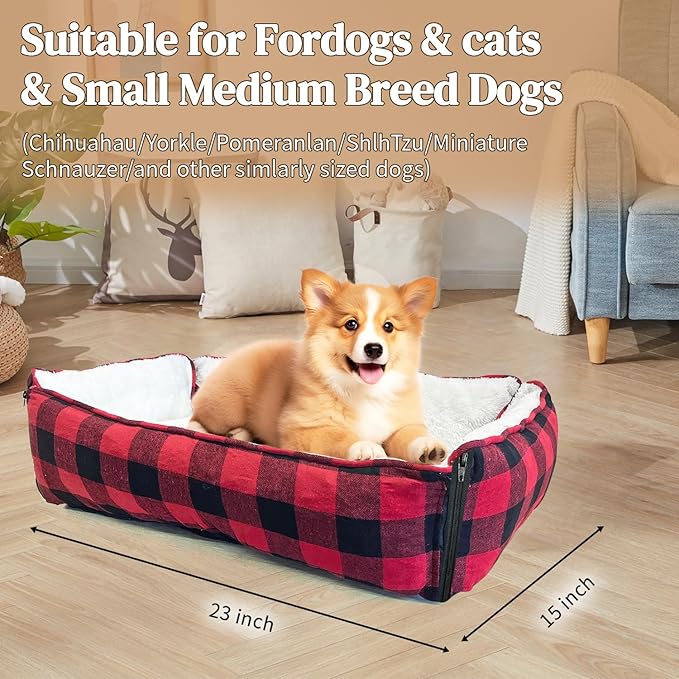 LIFFY Small Dog Bed Cat Bed - Washable Plush Calming Donut for Puppies and Cats, Soft Pet Bed with Non-Slip Bottom, Round Dog Bed Burrow, Machine Washable & Durable for Indoor Use (Red)
