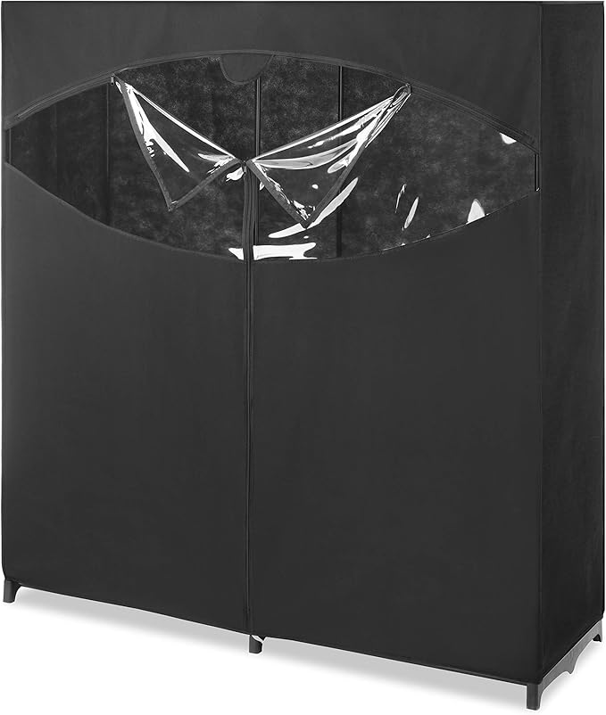 Whitmor Portable Wardrobe Clothes Storage Organizer Closet with Hanging Rack - Extra Wide -Black Color - No-tool Assembly - Extra Strong and Durable - 60"L x 19.5"W x 64"
