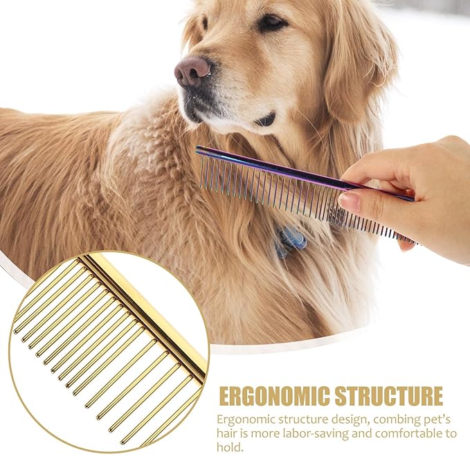 HEMOTON 3pcs Wear-resistant Aluminum Pet Grooming Combs Set with Gold, and Purple for Dog and Cat Dematting, Detangling, and Shedding Control at Home