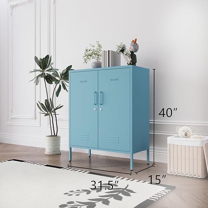 Blue Heavy Duty Metal Storage Cabinet, Multifunctional Lockable Cabinet with 3 Adjustable Shelves, Secure Industrial Organizer for Home Office School, Easy Assembly, 40" H x 31.5" W x 15" D