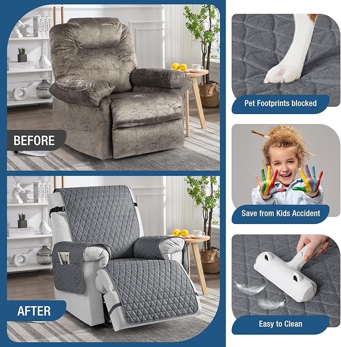 TAOCOCO 100% Waterproof Recliner Cover - Recliner Cover with Non-Slip Granule, Recliner Chair Covers with Elastic Band, Recliner Chair Covers for Reclining Chair(Dark Grey, Small-22'')