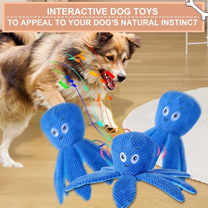 BABORUI Interactive Dog Toys Octopus, Jumping Squeaky Dog Toys with Recording and Music Modes, Rechargeable Moving Dog Chew Toys for Small/Medium/Large Dogs to Keep Them Busy
