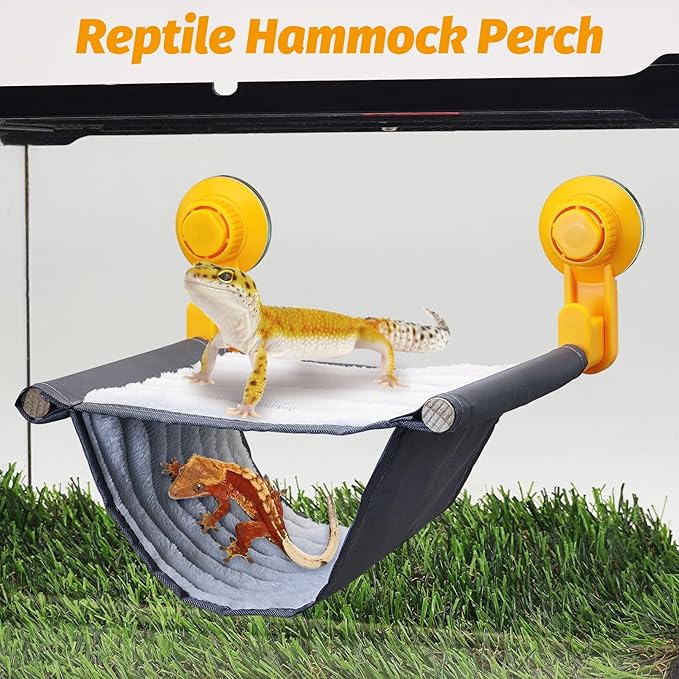 BNOSDM Bearded Dragon Windows Perch Reptile Hammock with Strong Suction Cups Soft Warm Lizards Bed Double Layered Cage Accessories for Chameleon Geckos Snakes Grey Flannel 9''x 7.2''x 4.7''