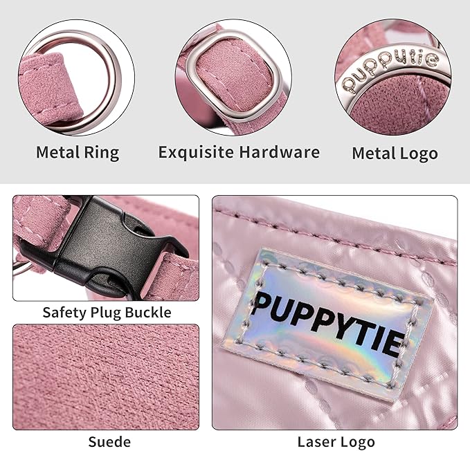 Puppytie No Pull xs Dog Harness with Multifunction Dog Leash,Soft Adjustable No Choke Escape Proof Pet Harness Vest,Glossy Pink,XS