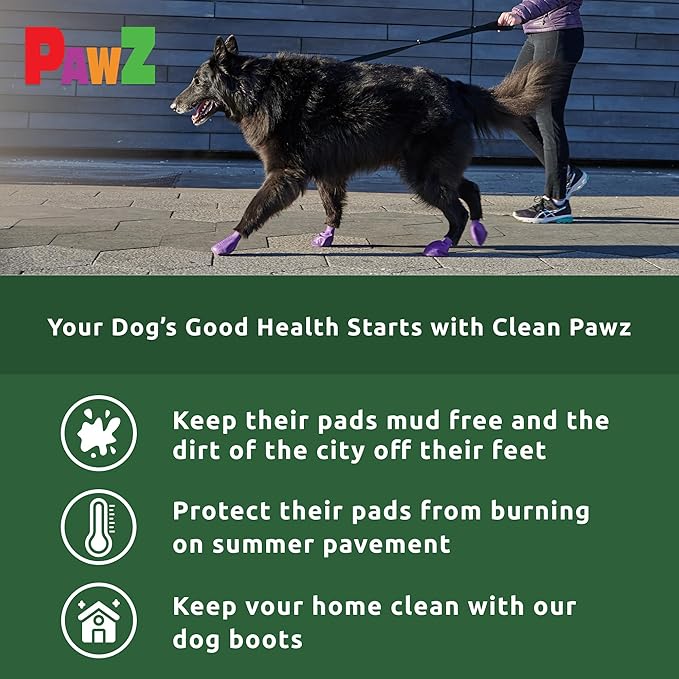 PawZ Rubber Dog Boots for Large Paws - All-Weather Waterproof Dog Shoes, Anti-Slip Traction for Rain, Snow, Mud & Hot Pavement - Pull-On Dog Booties, Green - X-Large (4" +) - Pack of 24