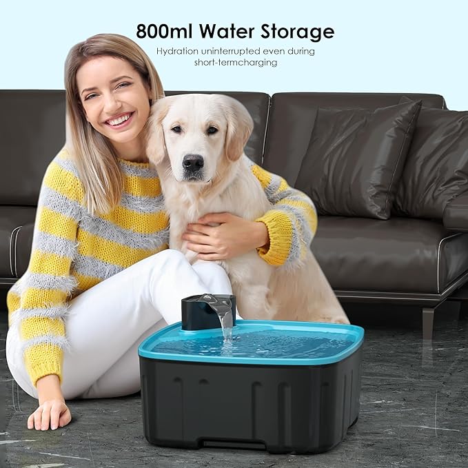 Large Dog Water Fountain - 2.1GAL/8L/270oz Bowl with Water Level Window, LED Reminder, Quiet Pump for Multiple Dogs