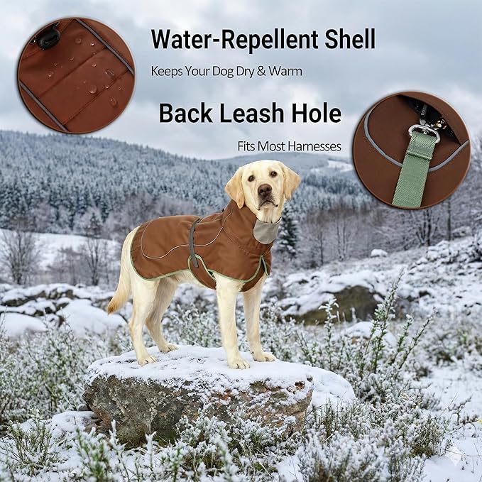 Softshell Dog Coat for Winter Walks and Hiking, Windproof and Water-Repellent Jacket with Harness Opening and Reflective Strips, Ideal Stocking Stuffer for Active Dogs (Brown, X-Small)