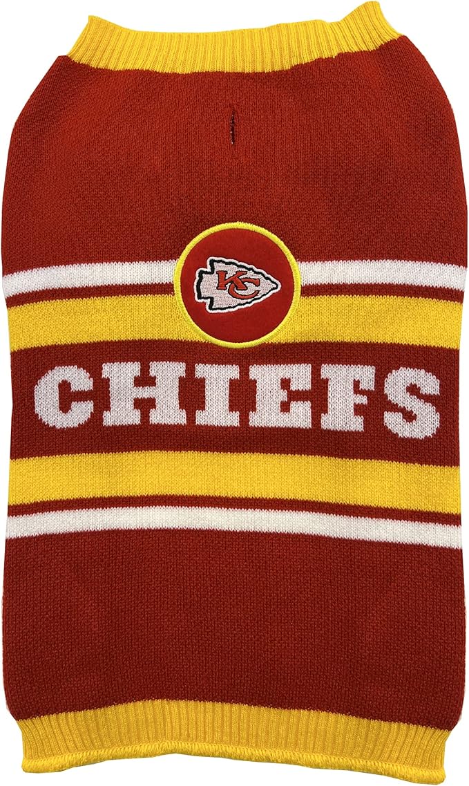 NFL Kansas City Chiefs Dog Sweater, Size Extra Small. Warm and Cozy Knit Pet Sweater with NFL Team Logo, Best Puppy Sweater for Large and Small Dogs