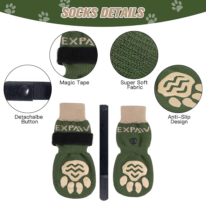 EXPAWLORER 6PCS Anti-Slip Dog Socks to Prevent Licking Paws,Dog Shoes for Hot Pavement,Best Paw Protector Traction Control on Hardwood Floor,Dog Booties for Puppy Small Medium Large Senior Dogs