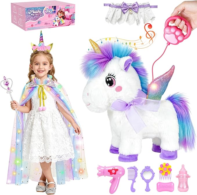 Unicorn Toys for Girls Ages 3-6 Unicorns Gifts, Walking, Talking & Singing Interactive Unicorn with Light Up Princess Cape, Remote Control Plush Unicornio Pet Care Toy for Toddler Girls