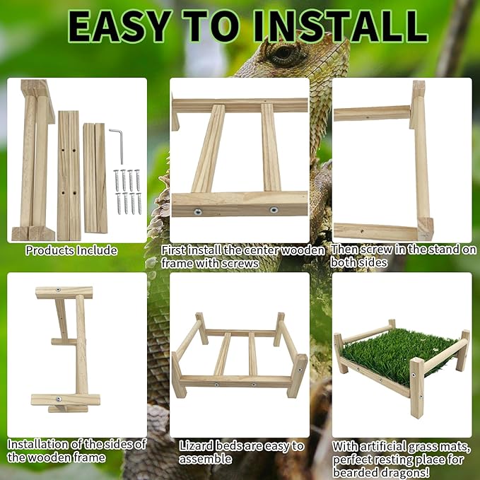 FlidRunest Wooden Rat Foraging Toys, Artificial Grass Foraging Mat for Rats, Safe Rats Enrichment Toys Activities, Boredom Relief Hanging Bed for Pet Rat