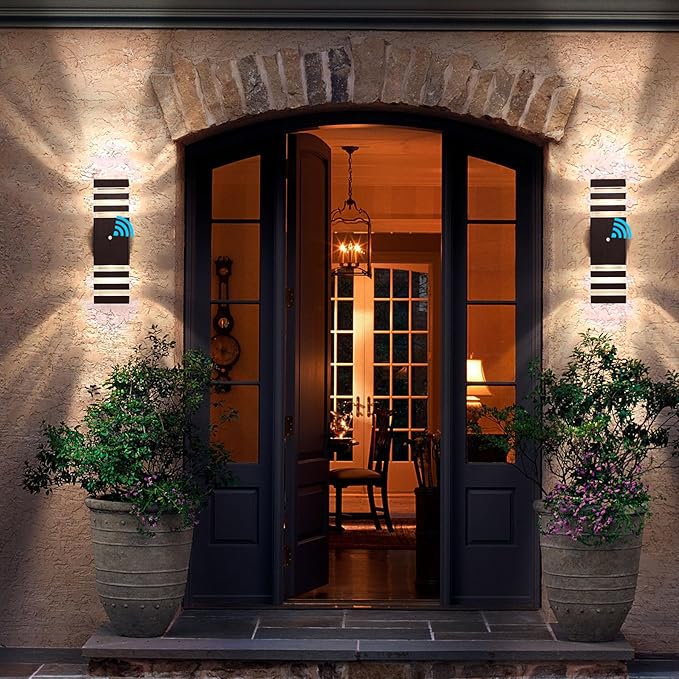 tewei Outdoor Wall Lights, Dusk to Dawn Brown Outdoor Lights for House 3-Layer Modern Exterior Light Fixture Wall Mount Waterproof Up and Down Porch Lights for Garage Entryway, 2 Pack