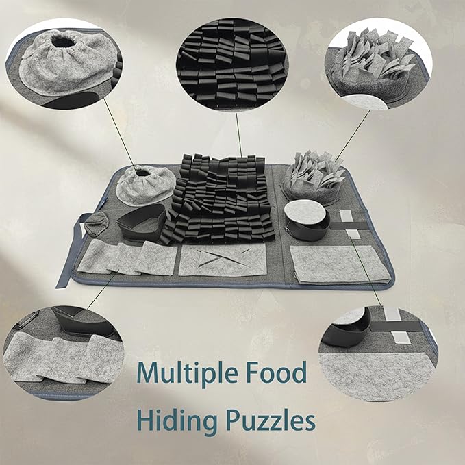 Snuffle Mat for Dogs, M Size Grey Interactive Dog Sniffing Pad, Non-Slip Puzzle Toy for Small Medium Breeds, Washable Foraging Mat for Boredom Anxiety Relief