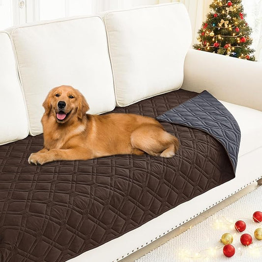 Smiry Waterproof Dog Blanket, 30x70 Inch Soft Pet Bed Cover Reversible, Washable Sofa Couch Furniture Protector for Small Medium Large Dog Puppy Cat, Geometric, Chocolate/Dark Grey