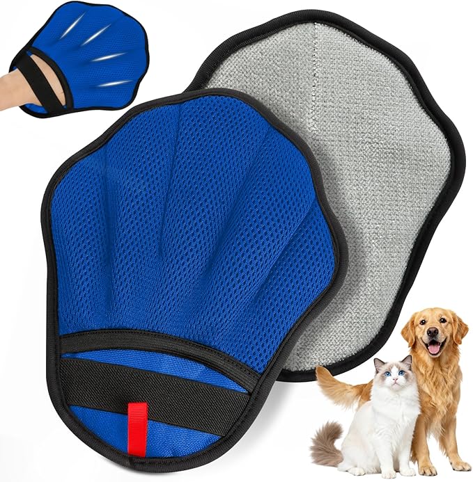 Pet Hair Removal Glove, Electrostatic Pet Hair Remover Glove for Cats & Dogs, Hair Remover Tools for Couch, Carpet, Clothing, Car Seat - Upgraded Five-Finger, Reusable, Blue+Grey