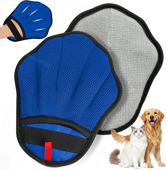 Pet Hair Removal Glove, Electrostatic Pet Hair Remover Glove for Cats & Dogs, Hair Remover Tools for Couch, Carpet, Clothing, Car Seat - Upgraded Five-Finger, Reusable, Blue+Grey