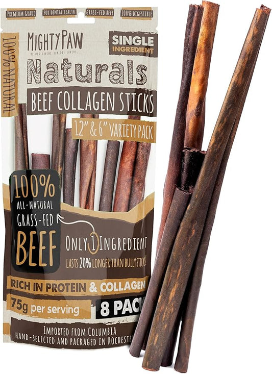 Mighty Paw Collagen Sticks for Dogs | Long Lasting Chews. Rawhide Free Pet Treats Long Lasting. Dog Chews Treats. Beef Collagen Stick for Pets (8 Pack)