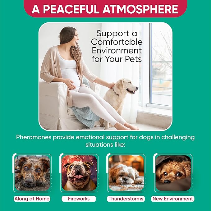 Calming Diffuser for Dog: Appeasing Dog Pheromones Calming Diffuser Plug in Kit for Separation Anxiety, Stress Chewing, Peeing Accidents, 2 Diffusers + 2 Refills (Teal) (Teal)