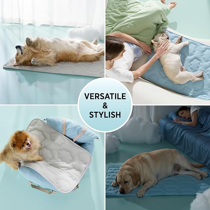 LE SURE Dog Cooling Mat for Extra Large Dogs -Q-Max>0.5 XXL Breathable Thin Cool Crate Pad with Chill Cold Fiber and Mesh Base Design, Portable Washable Pet Kennel Mat for Summer, 48x30,Blue
