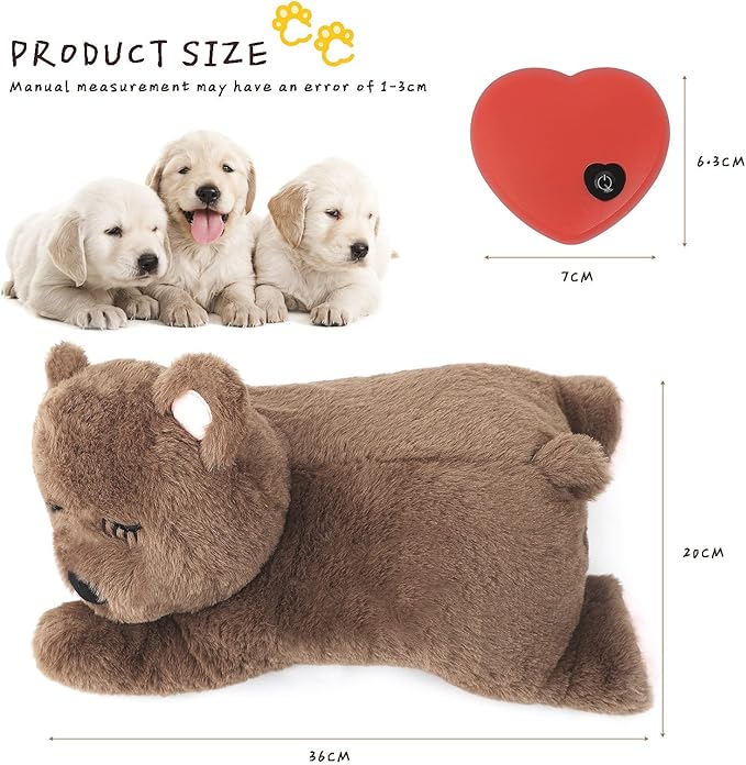 3T GROUP Puppy Heartbeat Toy Sleep Aid Dog Heartbeat Stuffed Animal Bear Toy for Puppy Essentials Anxiety Relief Plush Pillow Calming Aid Comfort Toys for Dogs(Coffee)