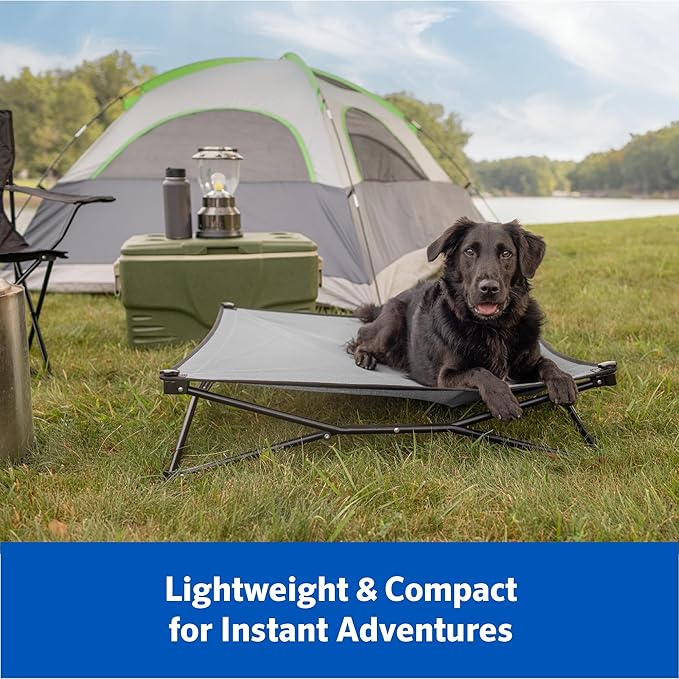 Coolaroo On-The-Go Elevated Dog Bed Kit – Portable & Cooling Travel Cot with HeatShield Fabric for Medium Dogs, Lightweight & Compact, Includes Matching Carry Bag & Pacific Blue Bonus Cover, Medium