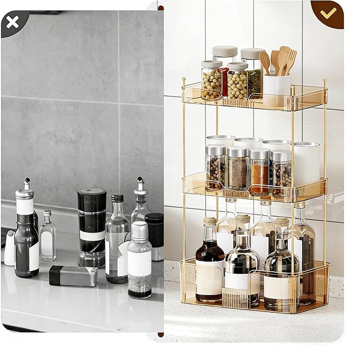 3 Tier Bathroom Organizer Countertop Makeup Perfume Tray Skincare Organizer for Bathroom Dresser Vanity (Gold)