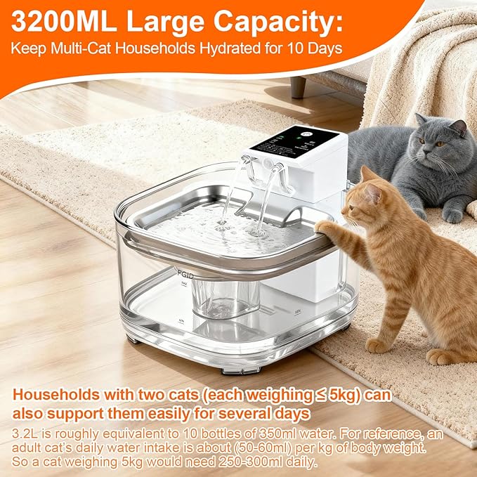 Cordless Cat Water Fountain, 5000mah Battery Rechargeable Pet Water Fountain, 108oz/3.2L Automatic Dog Water Fountains for Cats Dog Indoor Outdoor