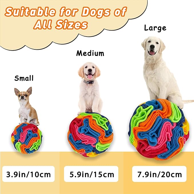 ABULL 7.9" Snuffle Ball for Dogs - Interactive Dog Puzzle Toy & Slow Feeder, Relieves Boredom & Exercises Sniffing by Sparking Foraging Instincts, Machine Washable for All Breeds (Rainbow, Large)