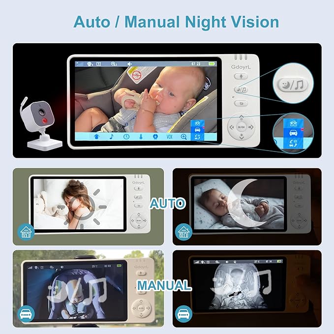 Wireless Baby Car Camera with 5-inch HD 1080P IPS, USB-Powered 360° Rotating Rear Seat Monitor (1000 ft) Auto/Manual Night Vision & VOX Mode, HD Display for Car Backseat, Home, Baby, Pet