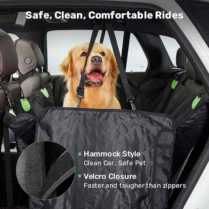 Zanch 2025 Upgrade Dog Car Seat Cover - 100% Waterproof Anti-Scratch, Passenger Friendly Back Seat Protector, Nonslip Pet Hammock with Durable Velcro Side Flap for Cars, SUV, Trucks, Standard-Black