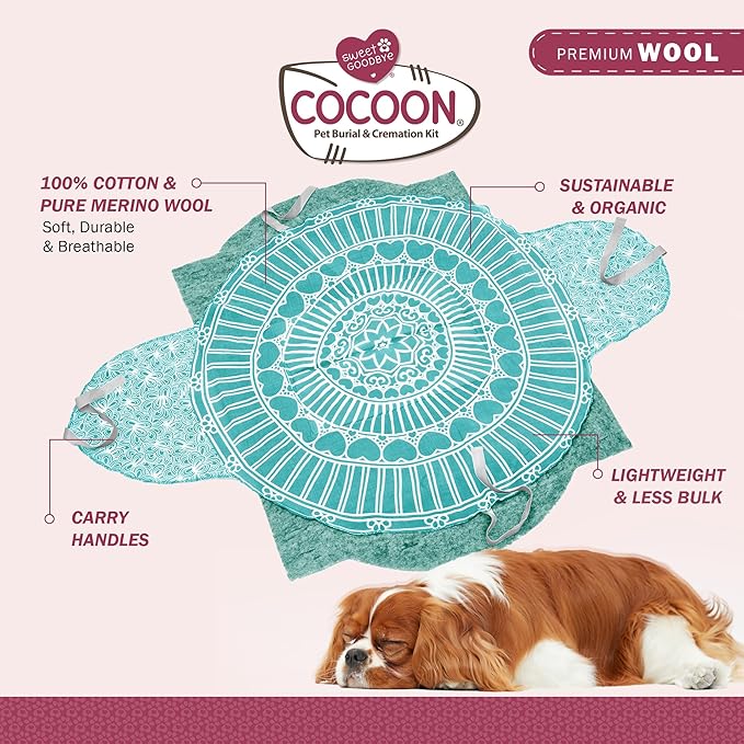 Cocoon® - Eco-Friendly Pet Burial & Cremation Ceremony Kit (Premium Wool) - Casket for Dogs and Cats (Choose Size & Color) (XL, Aqua)